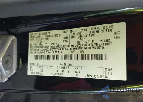 2017 Ford Escape Se from USA, damaged, VIN 1FMCU0GD3HUB52719